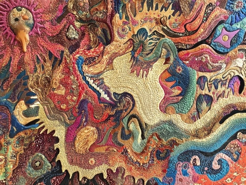 Wallpaper Mural Colorful abstract textile art with intricate patterns and textures Torontodigital.ca