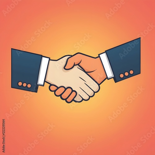 A clean and minimalistic vector design of a handshake symbolizing a successful deal, with corporate-themed colors. 