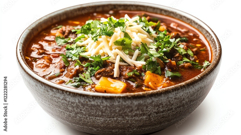 Delicious homemade chili served in a rustic bowl with fresh toppings. Delicious homemade chili served in a rustic bowl with fresh toppings.