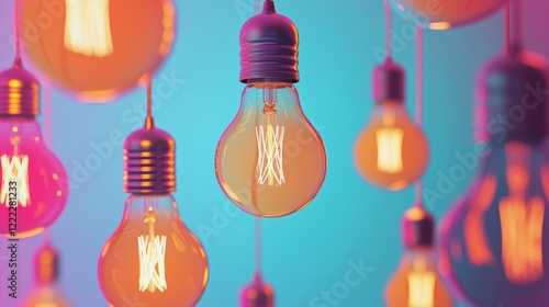 Colorful hanging light bulbs on a vibrant background