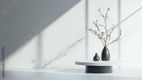 Minimalist black and white decor with dry branch in vase photo