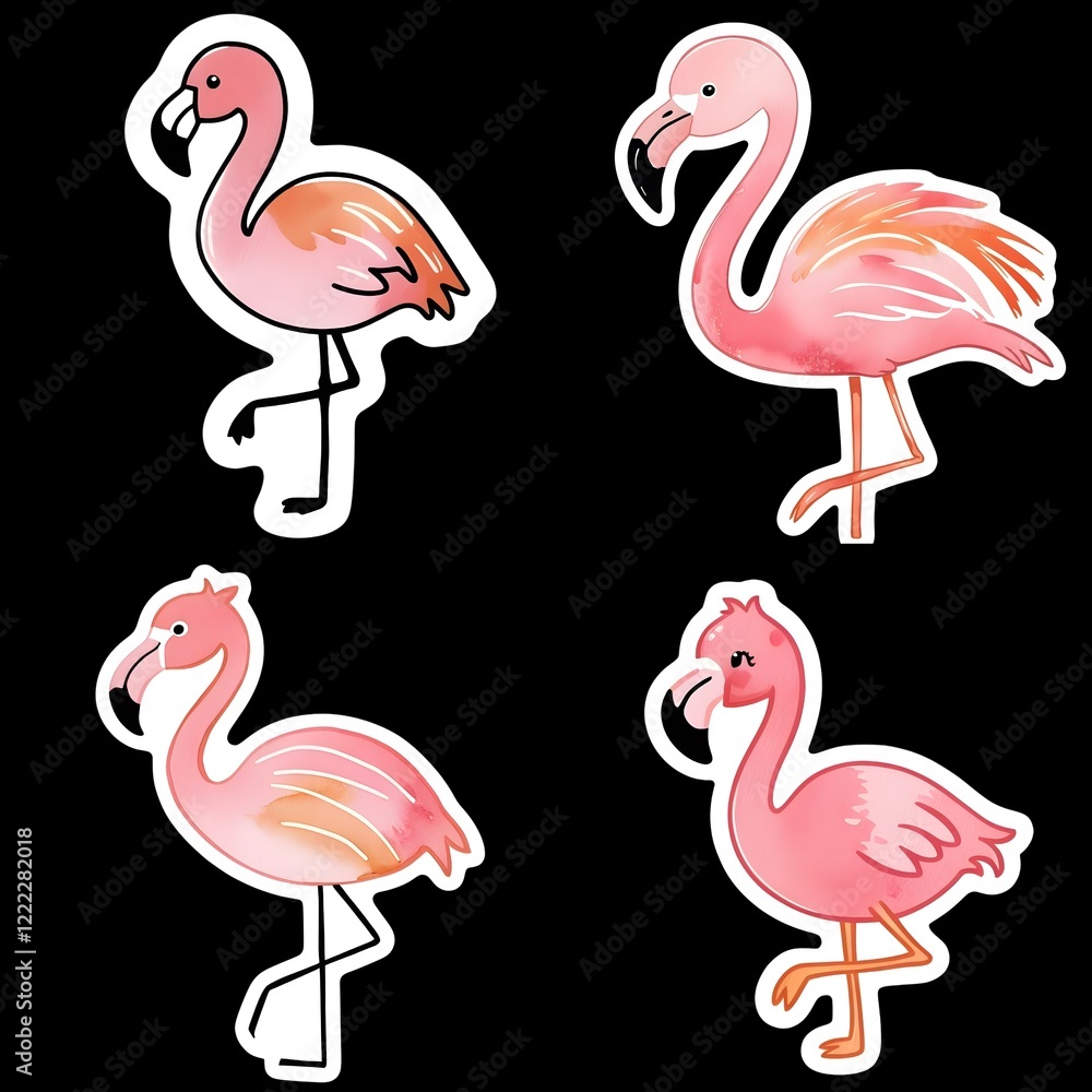 Obraz premium watercolor style flamingo vector sticker, PNG, cute poster, PNG bundle, clipart, isolated background
