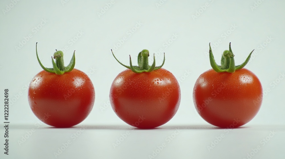 Fresh Red Tomatoes with Water Droplets on White Background Fresh Red Tomatoes with Water Droplets on White Background