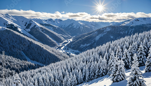 Obraz na płótnie Snowy Mountain Landscape Under a Bright Sun w salonie