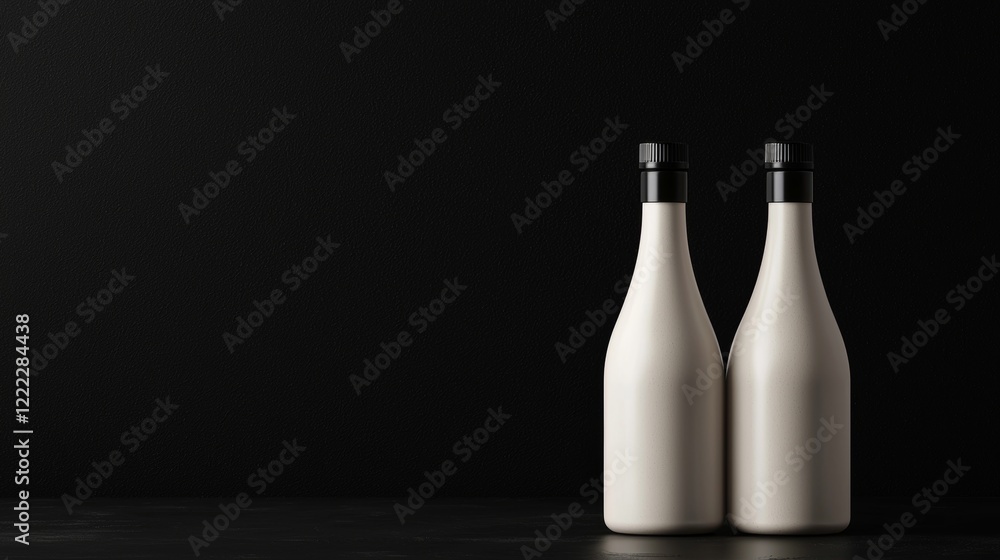 Minimalist matte black bottles against a dark background Minimalist matte black bottles against a dark background