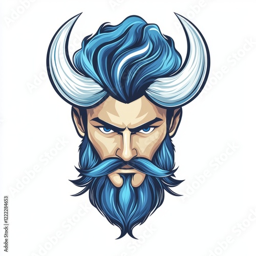 Majestic Man with Blue Hair and Horns photo