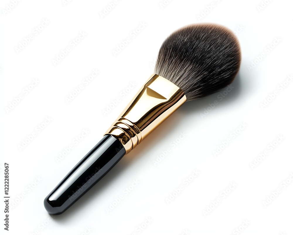 Makeup brush with a black handle and soft bristles, white isolated background. Makeup brush with a black handle and soft bristles, white isolated background.