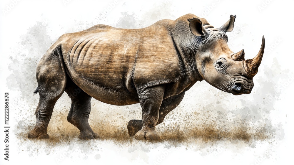 Majestic Rhinoceros Walking Across the Savanna Landscape in Action Majestic Rhinoceros Walking Across the Savanna Landscape in Action
