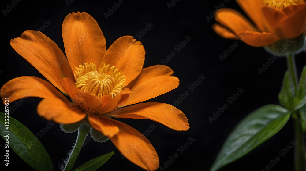 Vibrant Orange Flower on Black Background Vibrant Orange Flower on Black Background