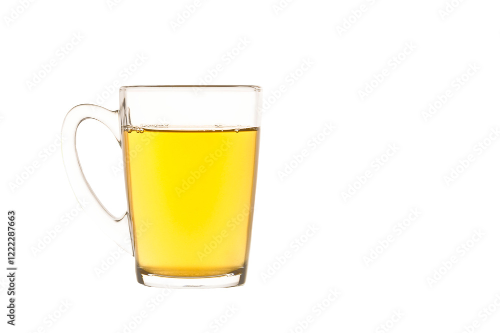 Isolated tea mug with green tea on white background, glass dish for liquids concept, copy space Isolated tea mug with green tea on white background, glass dish for liquids concept, copy space