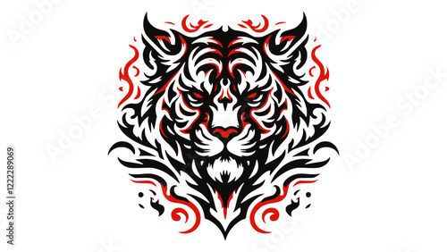 Fierce Tribal Tiger Illustration with Flames