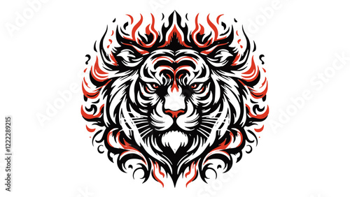 Powerful Tribal Tiger with Fiery Design