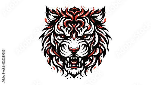 Bold Tribal Tiger Art on White Background