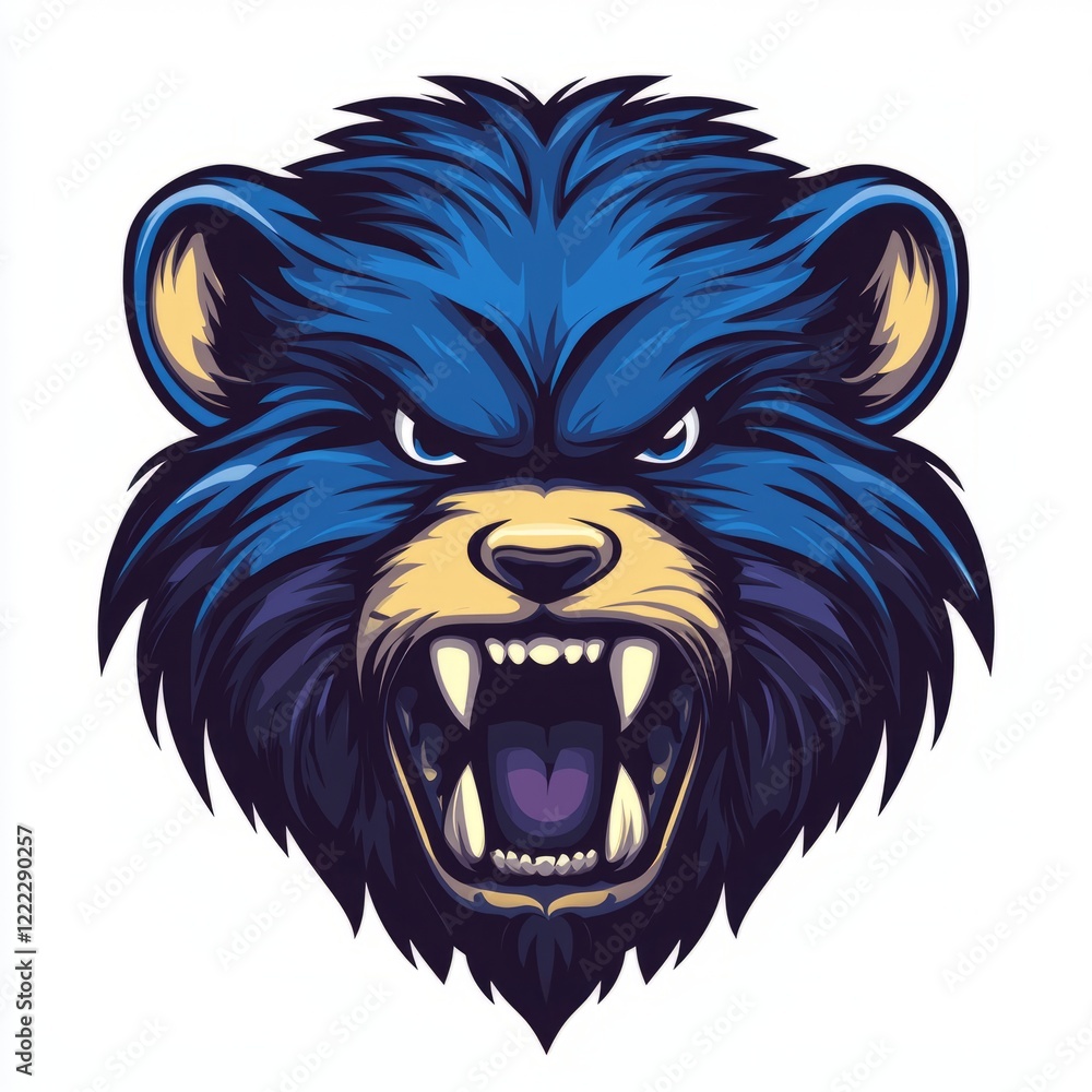 Fototapeta premium Angry Blue Bear Head Roaring Fiercely