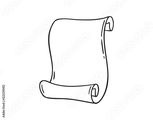 Ancient empty scroll doodle hand drawn, ancient medieval paper outline icon. Outline vector paper scroll, papyrus isolated empty template.