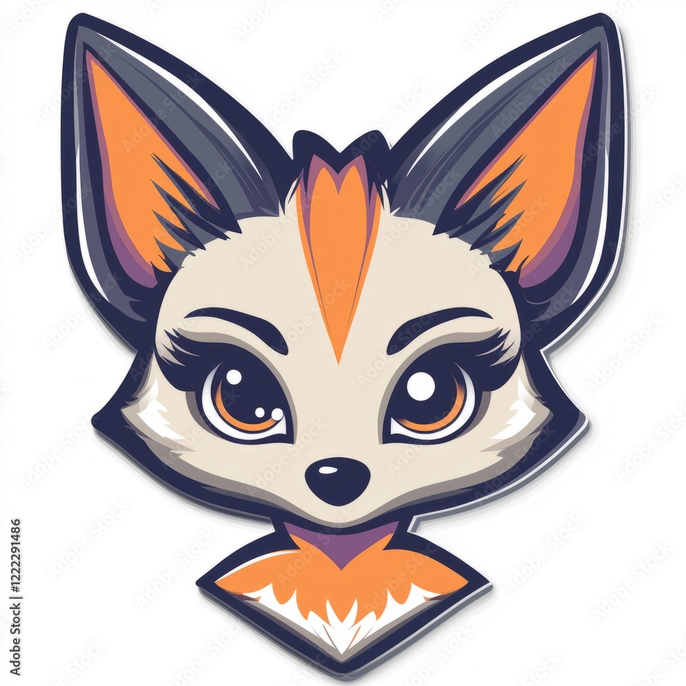 Fototapeta premium Adorable Cartoon Fox Head With Large Eyes