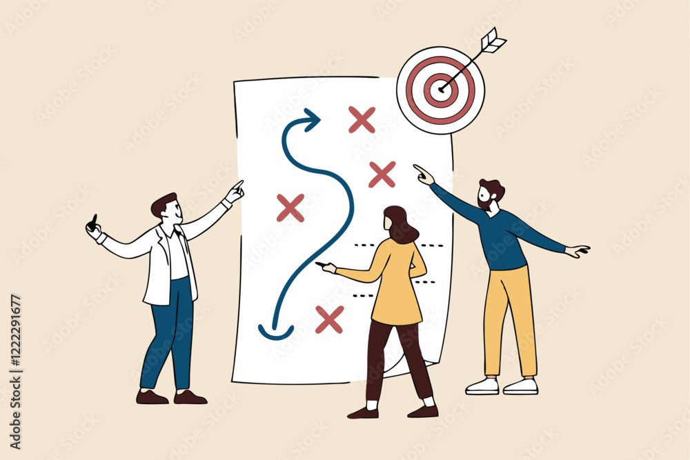 Strategic planning, plan to overcome difficulty or obstacle to reach goal or target, team brainstorm or competitor analysis Strategic planning, plan to overcome difficulty or obstacle to reach goal or target, team brainstorm or competitor analysis