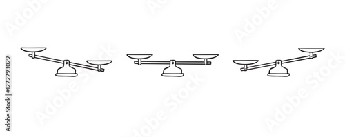 Scales hand drawn doodle element. Scales outline icon. Bowls of libra scales in balance, an imbalance of scales. 