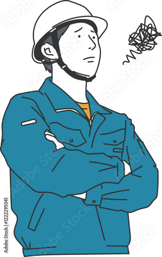 困っている現場作業員の男性のシンプルイラスト