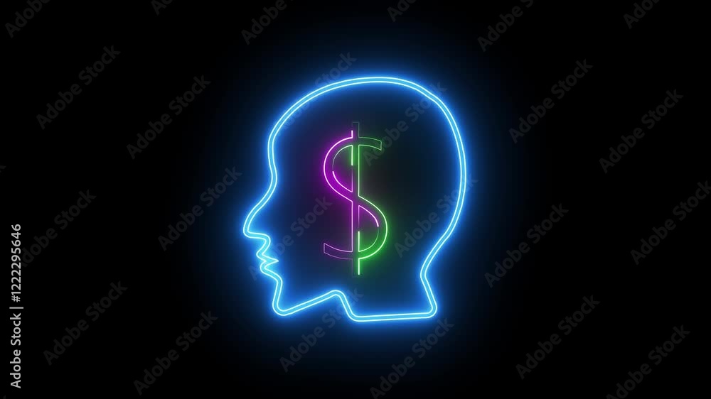 A glowing neon man’s face and dollar icon, with bright outlines, symbolizing wealth and success, radiating a modern, futuristic vibe against a dark backdrop. A glowing neon man’s face and dollar icon, with bright outlines, symbolizing wealth and success, radiating a modern, futuristic vibe against a dark backdrop.