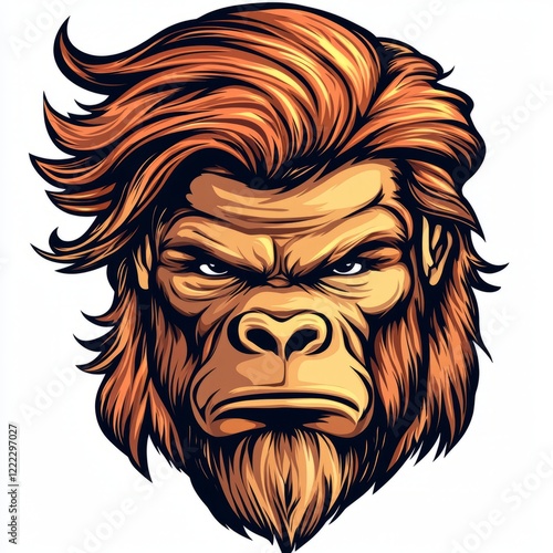 Powerful Gorilla Head with Fiery Orange Hair photo