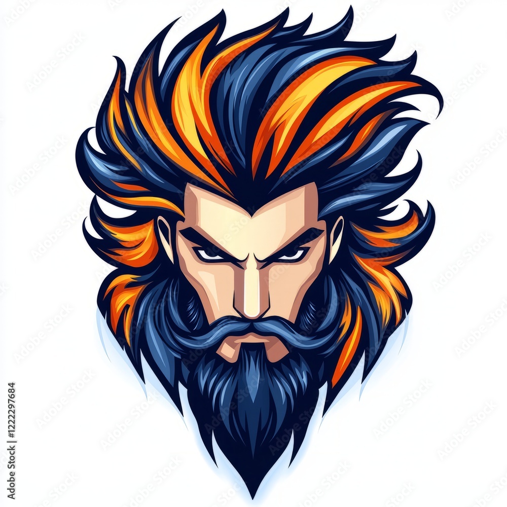 Obraz premium Fierce Man with Blue and Orange Hair and Beard