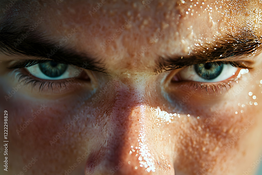 Intense Closeup of Sweaty Man's Eyes Intense Closeup of Sweaty Man's Eyes