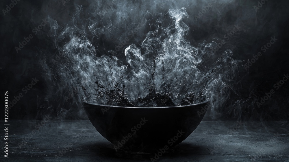 Steaming bowl on a dark textured surface Steaming bowl on a dark textured surface