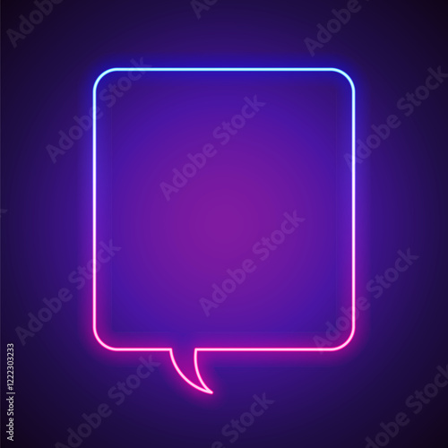 Neon Rectangle Speech Bubble Vertical Frame. Vector clip art for your project in modern cyberpunk style.