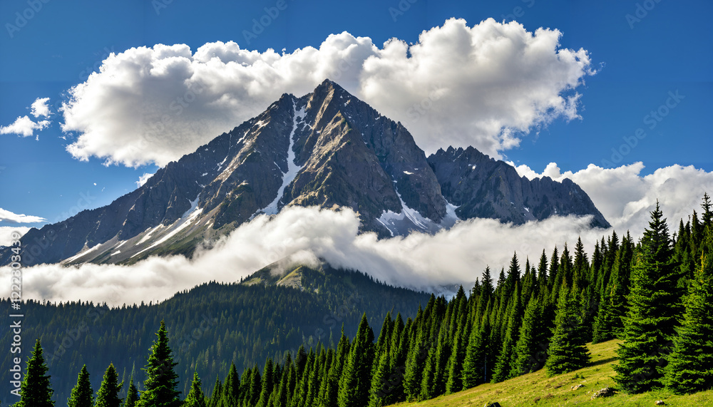 Majestic Mountain Under a Cloudy Sky