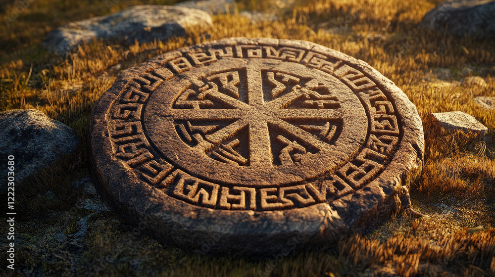Obraz premium Nordic runes, game ancient alphabet, viking futark celtic symbols engraved on stone pieces. Esoteric scandinavian occult signs, ui design elements, isolated cartoon vector illustration, icons set