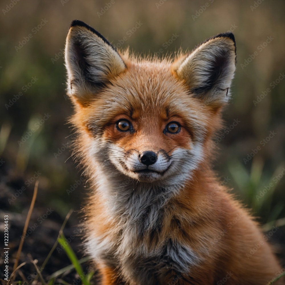 A baby fox with fluffy red fur and big ears. A baby fox with fluffy red fur and big ears.