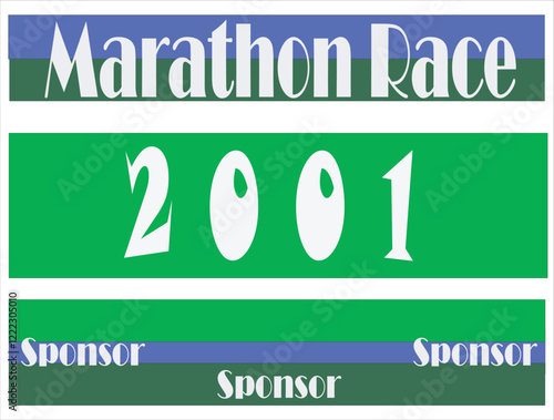 Blue colored marathon number bib isolated on green.
