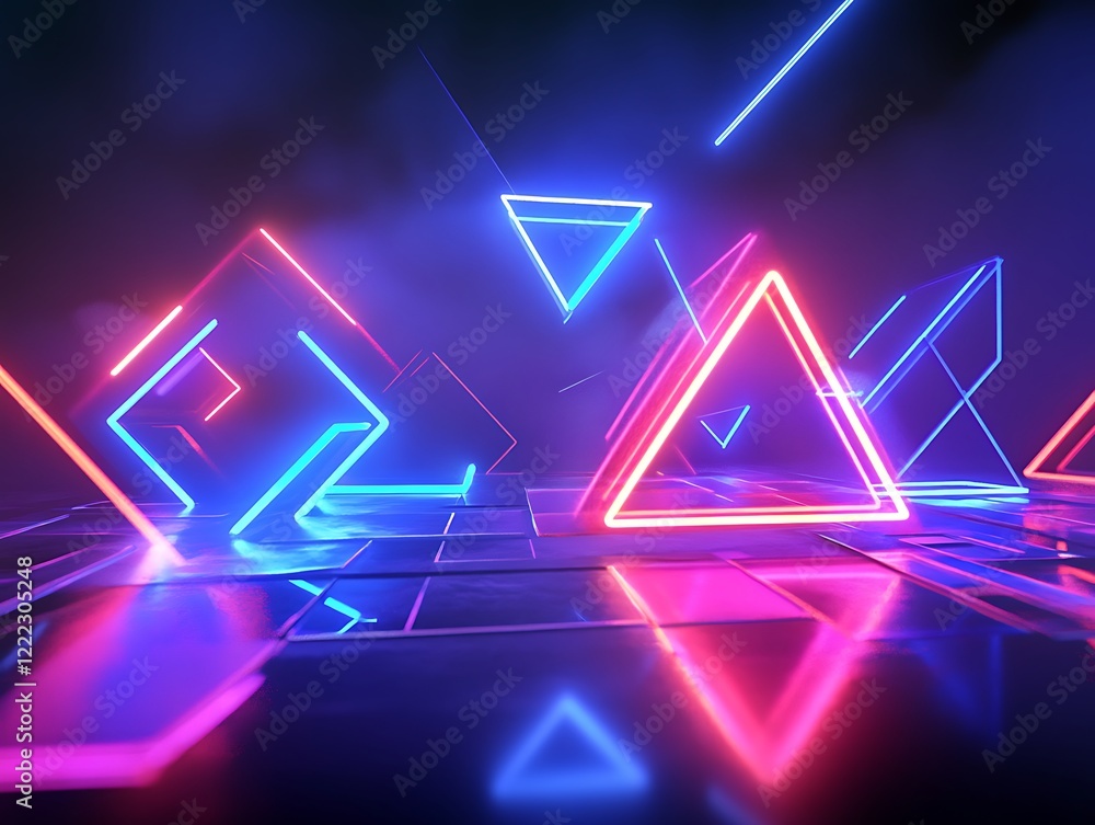 3D Abstract Shapes with Neon Lights Forming a Grid Pattern in Vibrant Pink and Blue Colors, Futuristic Digital Background with a Tech Aesthetic 3D Abstract Shapes with Neon Lights Forming a Grid Pattern in Vibrant Pink and Blue Colors, Futuristic Digital Background with a Tech Aesthetic
