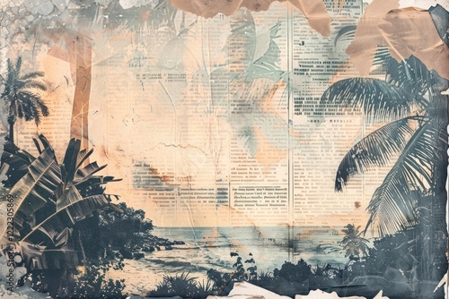 People tropical beach ephemera border backgrounds painting outdoors.