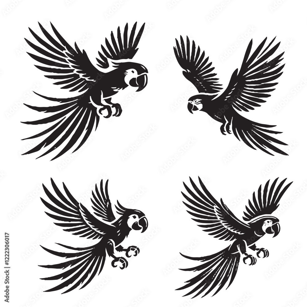 Fototapeta premium Detailed Vector of the Caribbean Parrot Silhouette Isolated on White Background
