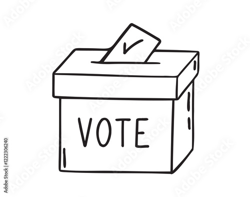 Ballot paper into the box and lettering vote sketch hand drawn doodle icon. Single element elections concept
