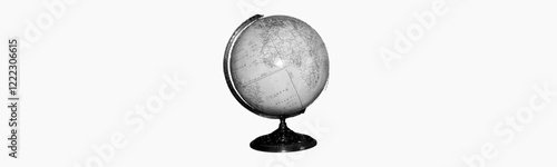 world globe with black stand isolated on white background earth geography retro halftone collage element education travel global business or environmental awareness themes mixed media design
