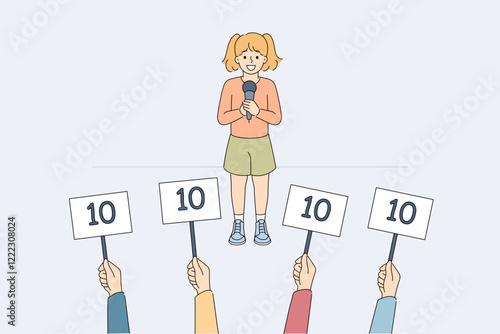 Children competition for girls to perform in front of jury and receive high marks for talents