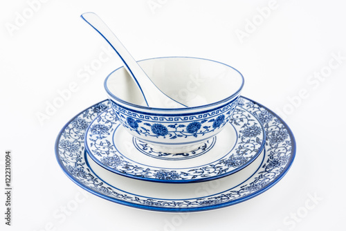 Chinese ceramic tableware set blue and white porcelain bowls and plates