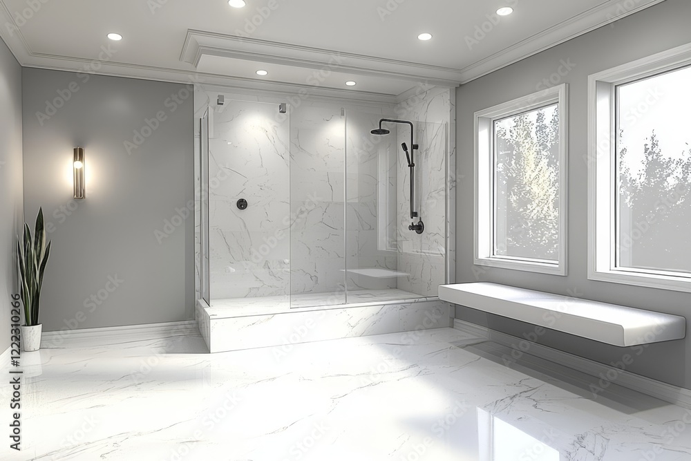 Obraz premium Elegant all-white color palette complemented by luxurious marble. 