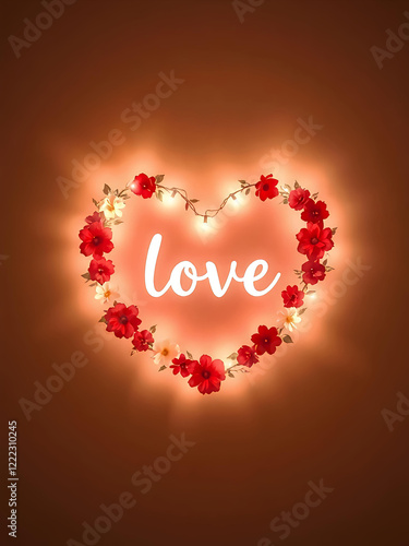 wreath of flowers on a light background, the word love 
