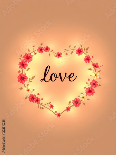 wreath of flowers on a light background, the word love 