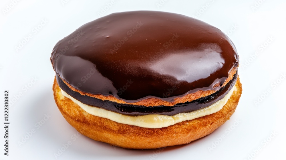 Chocolate Glazed Cream Filled Donut on White Background Chocolate Glazed Cream Filled Donut on White Background