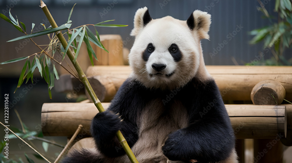 Obraz premium giant panda eating bamboo