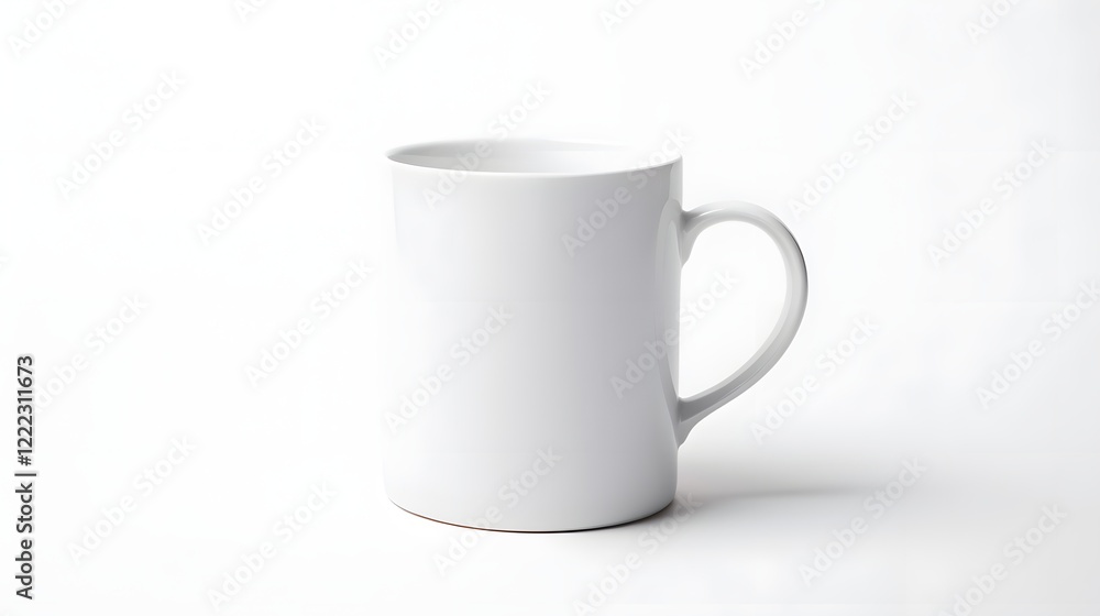 Clean minimalist white ceramic mug isolated on a plain white background This 3D rendered image can be used as a mockup or template for product photography branding advertising packaging design Clean minimalist white ceramic mug isolated on a plain white background This 3D rendered image can be used as a mockup or template for product photography branding advertising packaging design