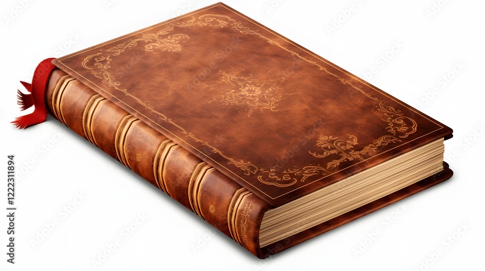 Obraz premium A classic hardcover book with a detailed cover and binding resting on a transparent background This image represents the concept of education literature and knowledge