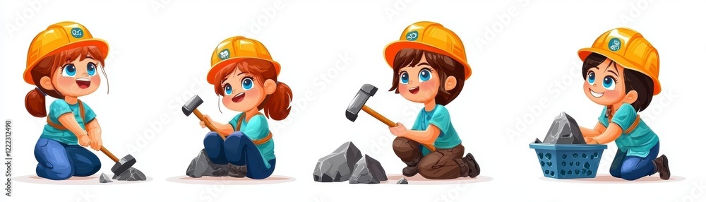 Children engaging in rock collecting activity outdoor setting illustration playful environment joyful perspective Children engaging in rock collecting activity outdoor setting illustration playful environment joyful perspective