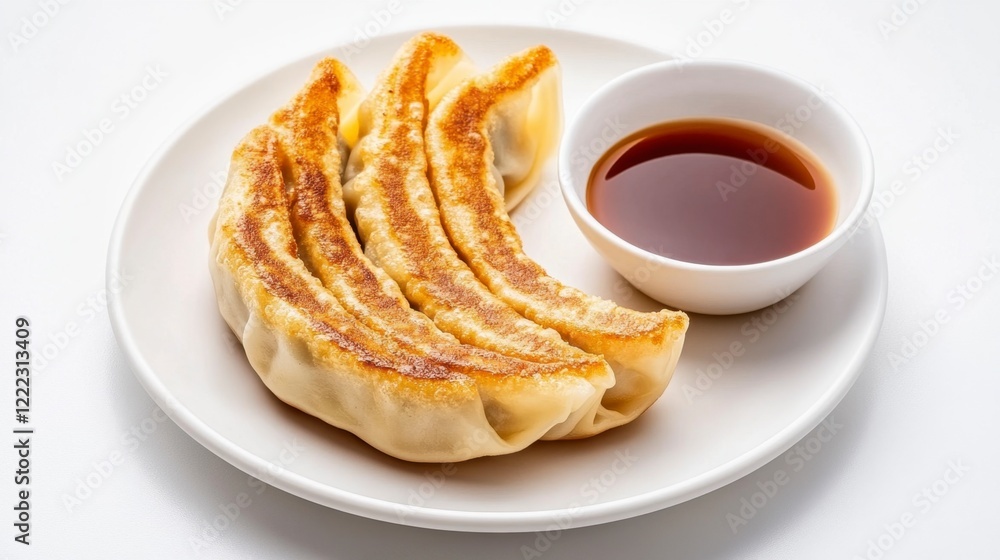 Delicious Golden Brown Dumplings Served with Soy Sauce Dip Delicious Golden Brown Dumplings Served with Soy Sauce Dip