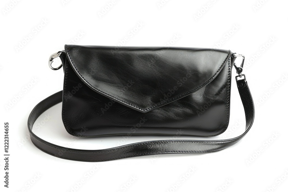 Vibrant Image of Black Leather Clutch Bag on a Strap Isolated on a White Background Vibrant Image of Black Leather Clutch Bag on a Strap Isolated on a White Background